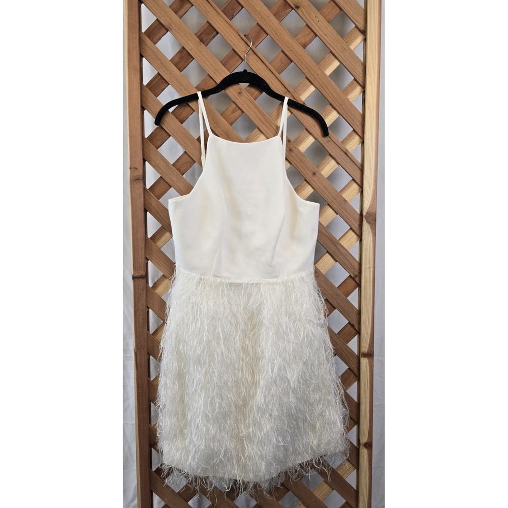 NWT BCBGMAXAZRIA White Dress W/Feather-Trimmed Mini Skirt - Pure White - Size 10